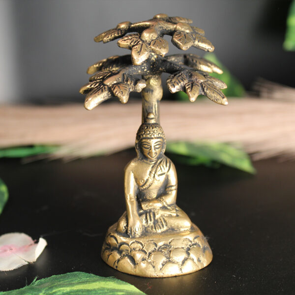 Brass Buddha under Bodhi Tree - Image 3
