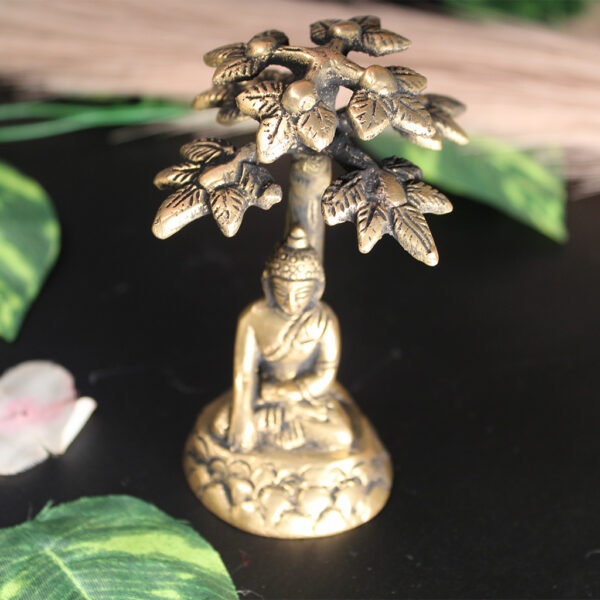 Brass Buddha under Bodhi Tree - Image 4