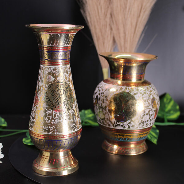 Decorated Brass Vase (Round)