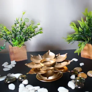 Metal Golden Lotus Tealight Candle Holder (set of 2)