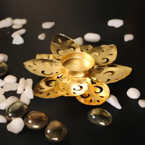 Metal Golden Lotus Tealight Candle Holder - cut design (set of 2)