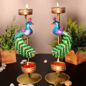 Handmade Colorful Peacock Tealight Candle Holder - 2 candles (set of 2)