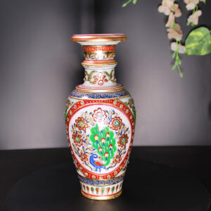 Marble Meenakari Vase Blue Peacock