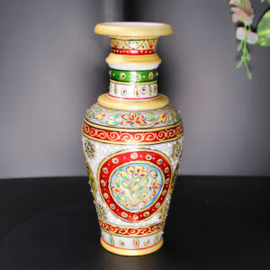 Marble Meenakari Vase Green Peacock